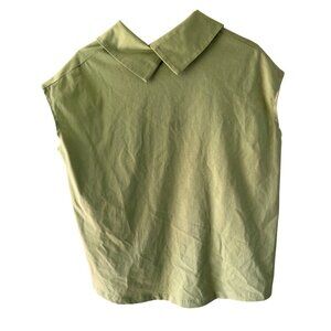 Sans & Sans Womens Sleeveless Collared Top Size Small Green Relaxed Boxy Casual